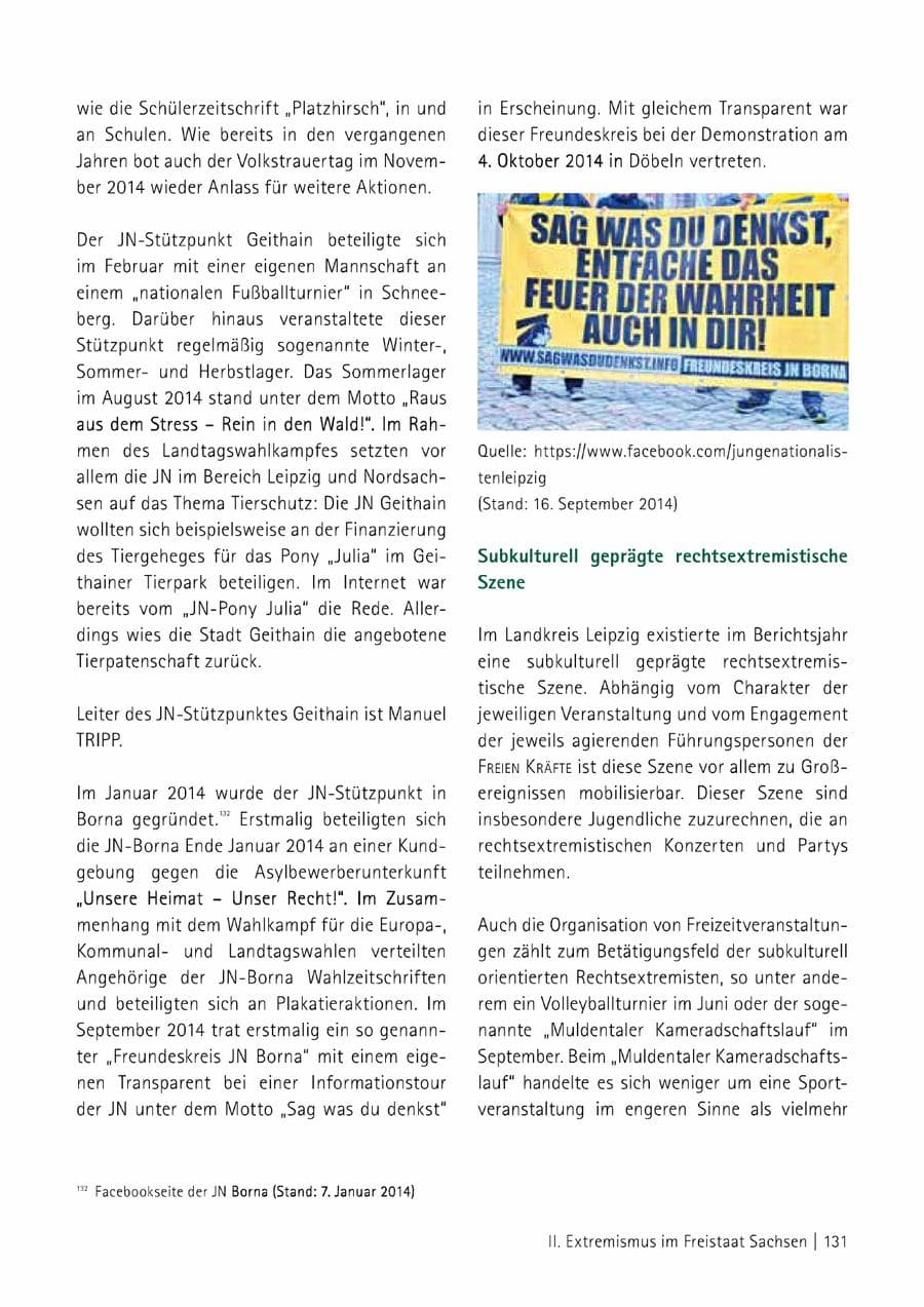 Seite 132 des Verfassungsschutzbericht 2014 Sachsen