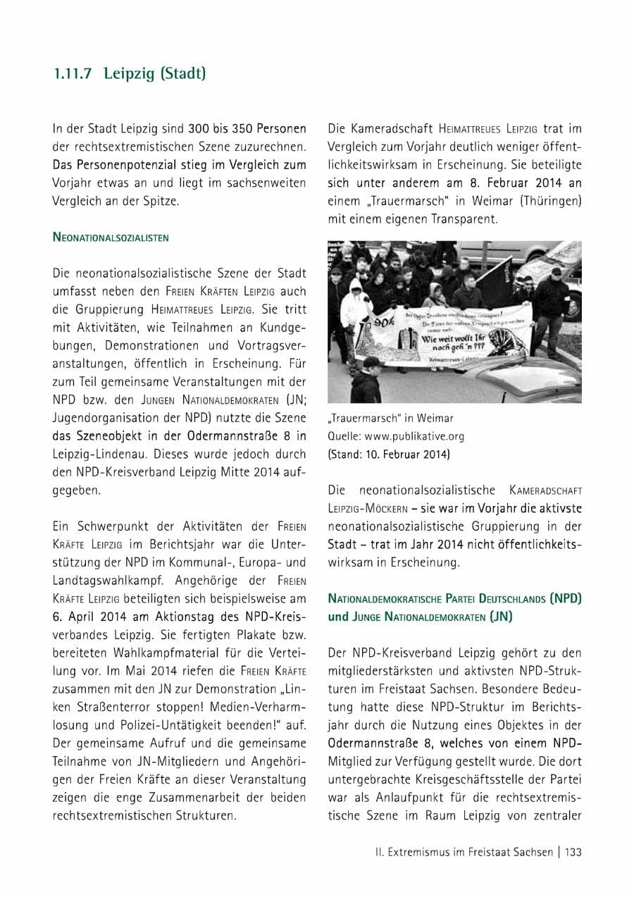 Seite 134 des Verfassungsschutzbericht 2014 Sachsen