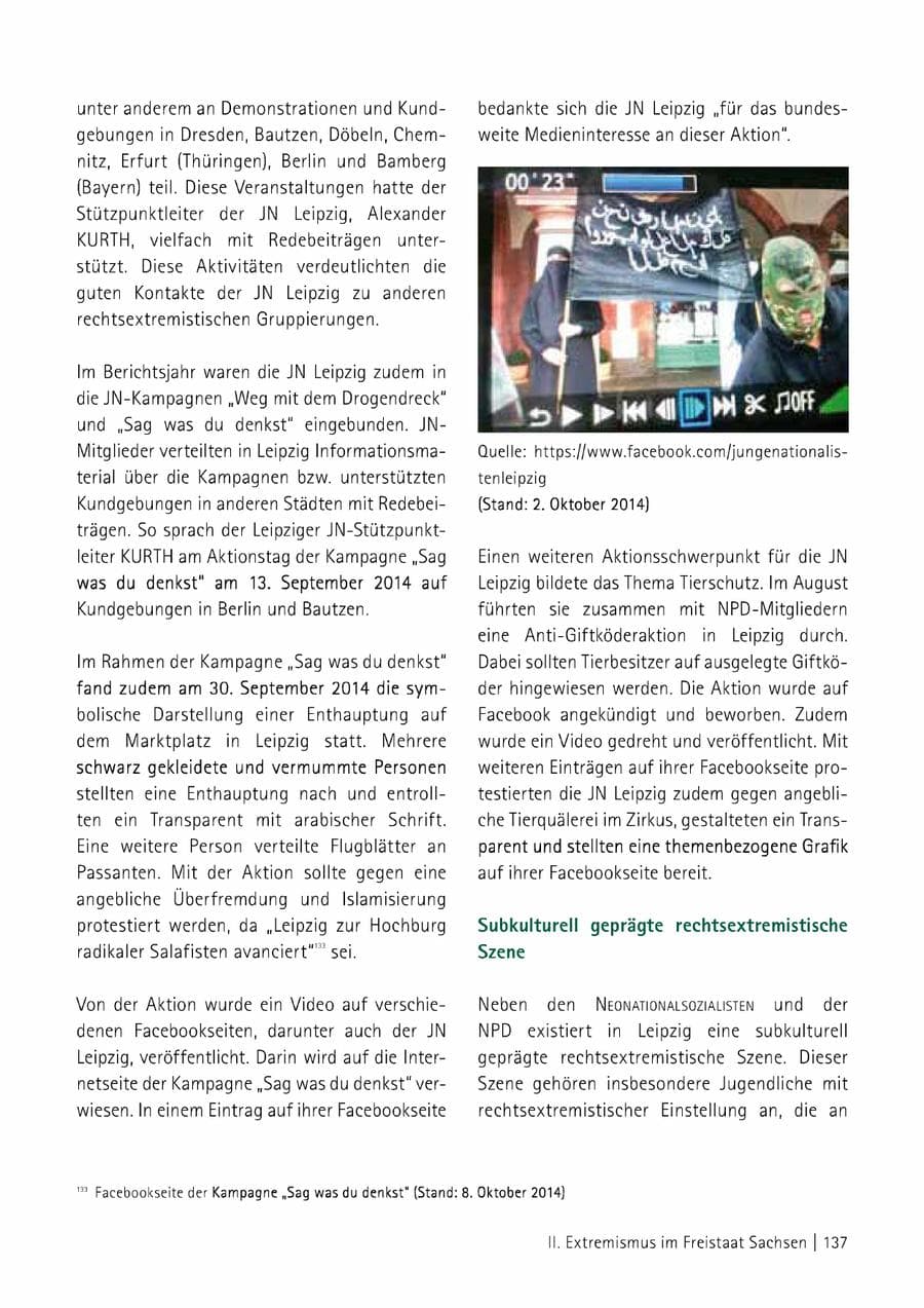 Seite 138 des Verfassungsschutzbericht 2014 Sachsen
