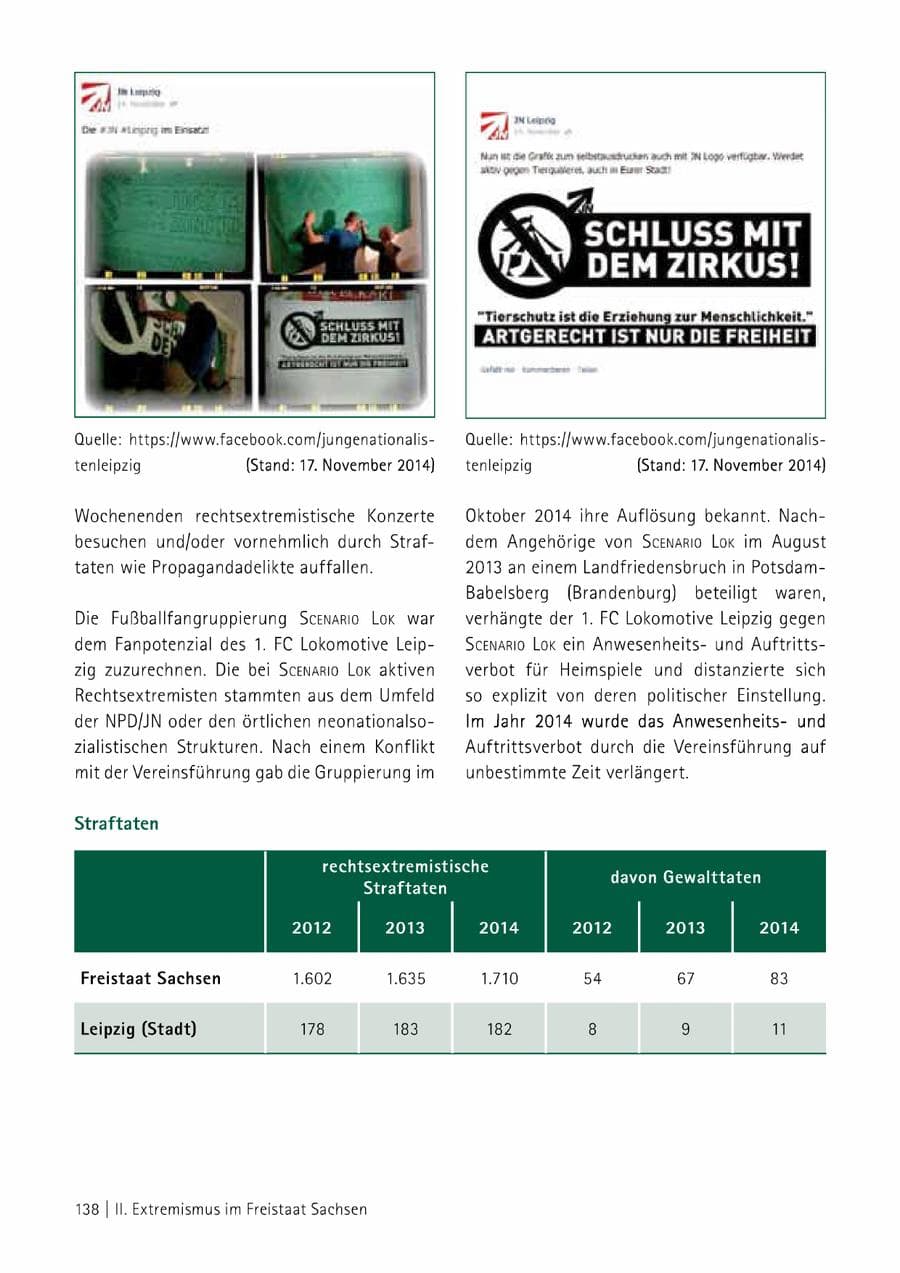 Seite 139 des Verfassungsschutzbericht 2014 Sachsen