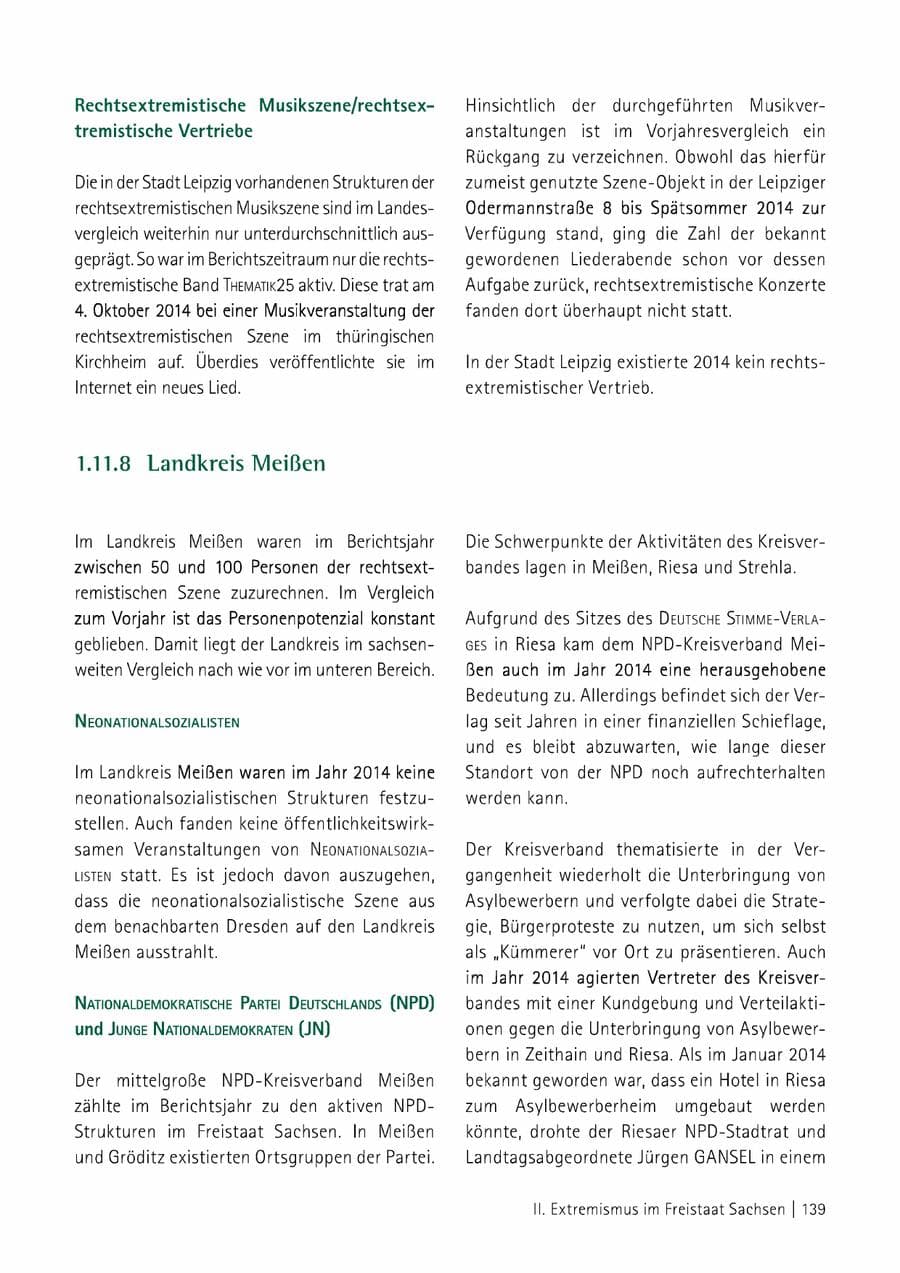 Seite 140 des Verfassungsschutzbericht 2014 Sachsen