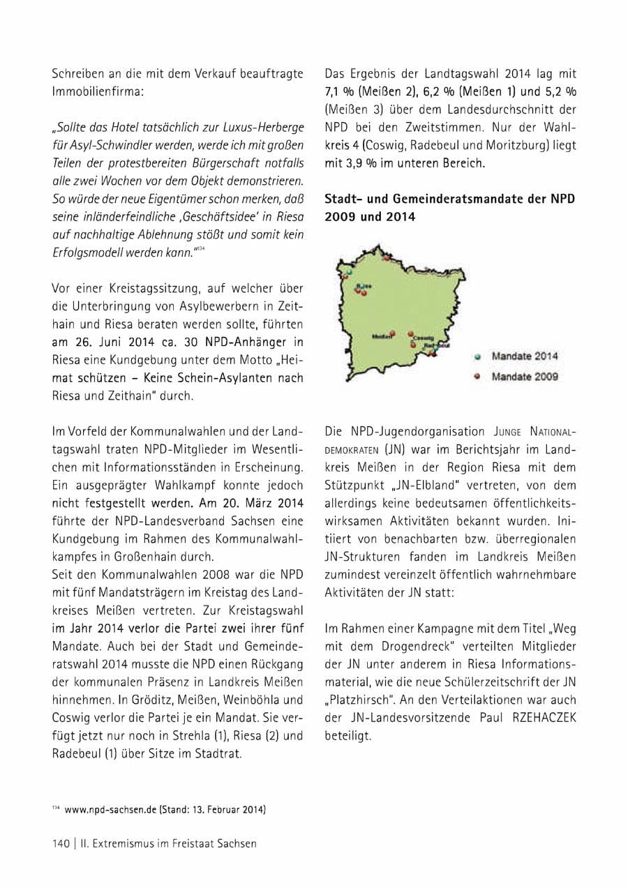 Seite 141 des Verfassungsschutzbericht 2014 Sachsen