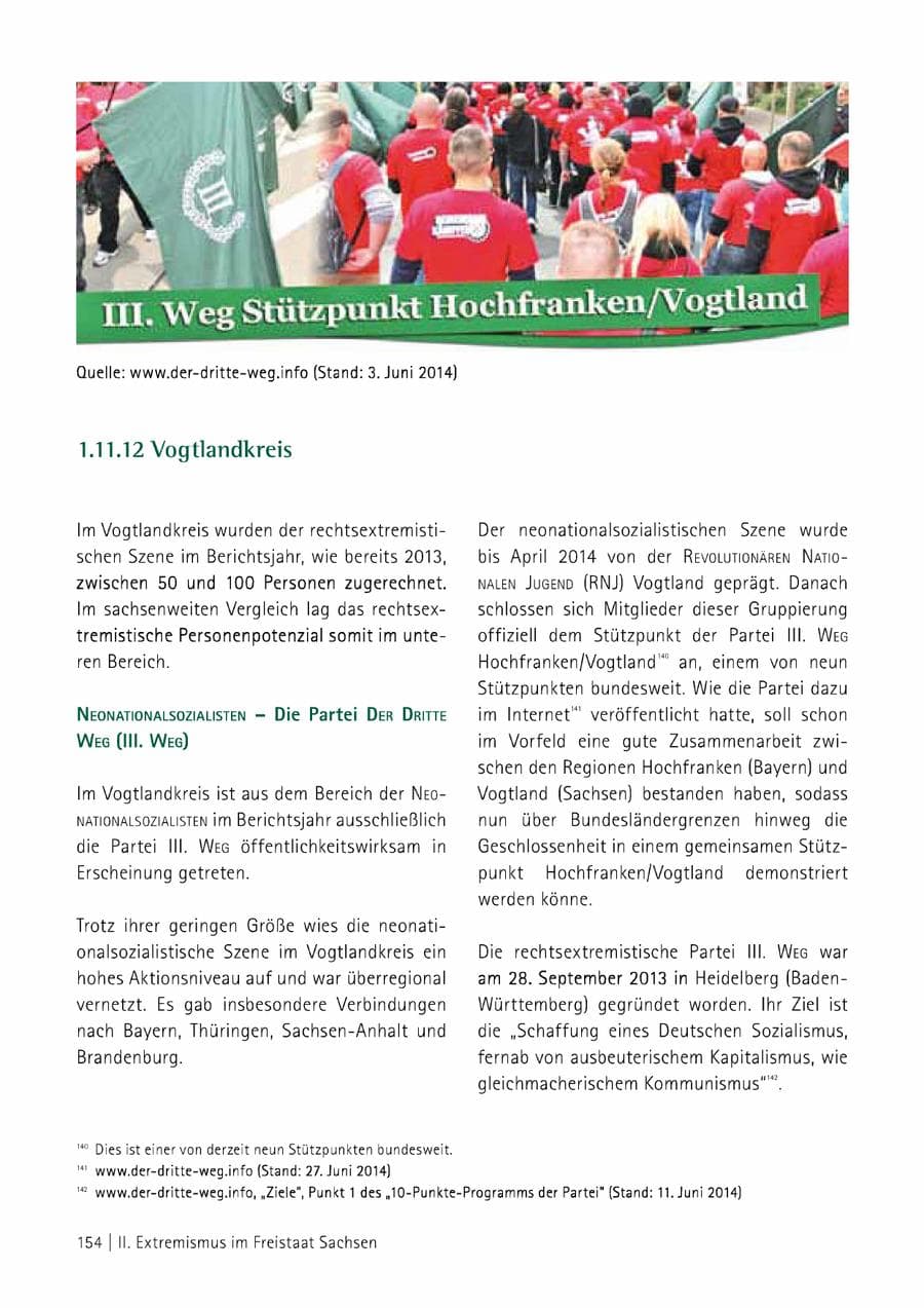 Seite 155 des Verfassungsschutzbericht 2014 Sachsen