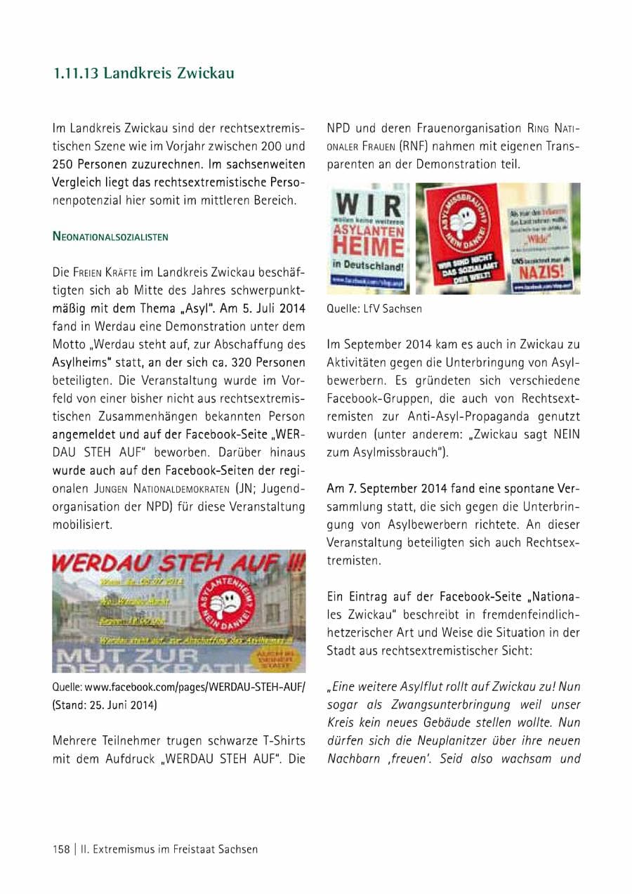 Seite 159 des Verfassungsschutzbericht 2014 Sachsen