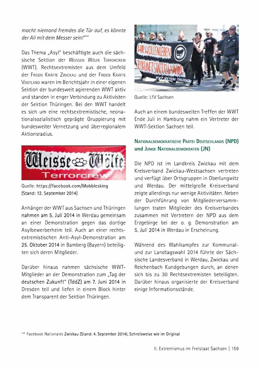 Seite 160 des Verfassungsschutzbericht 2014 Sachsen