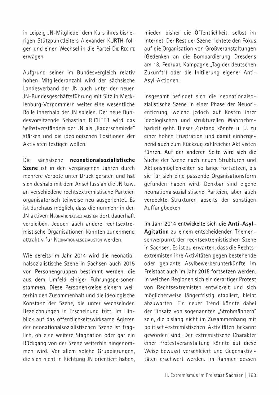 Seite 164 des Verfassungsschutzbericht 2014 Sachsen