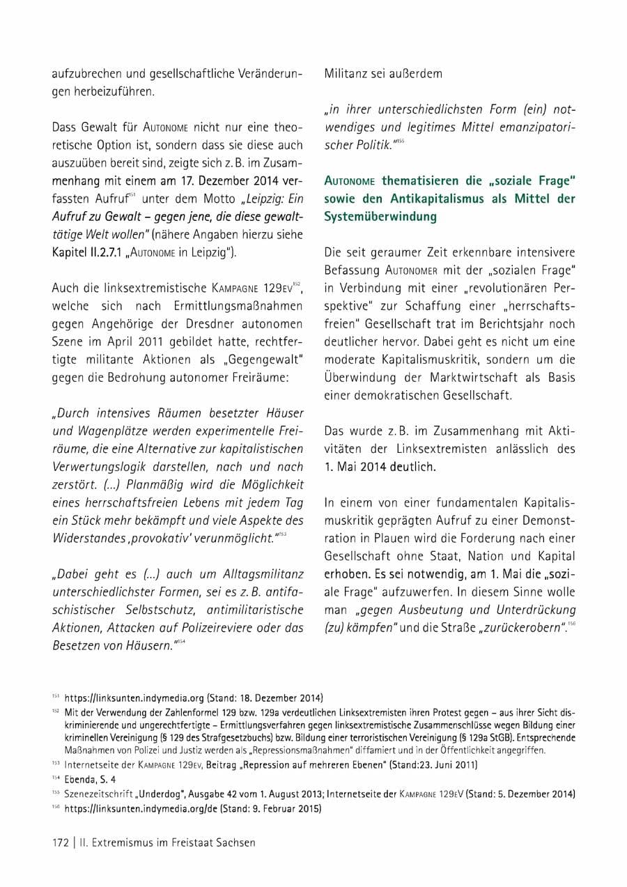 Seite 173 des Verfassungsschutzbericht 2014 Sachsen