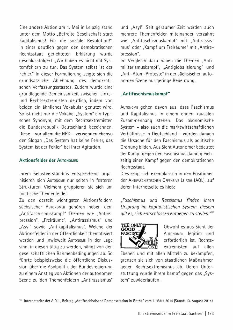 Seite 174 des Verfassungsschutzbericht 2014 Sachsen