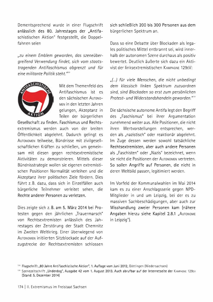 Seite 175 des Verfassungsschutzbericht 2014 Sachsen