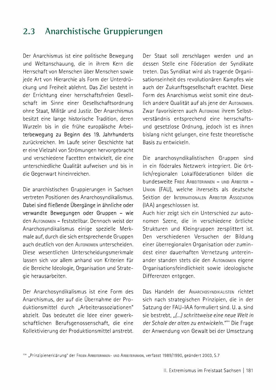 Seite 182 des Verfassungsschutzbericht 2014 Sachsen