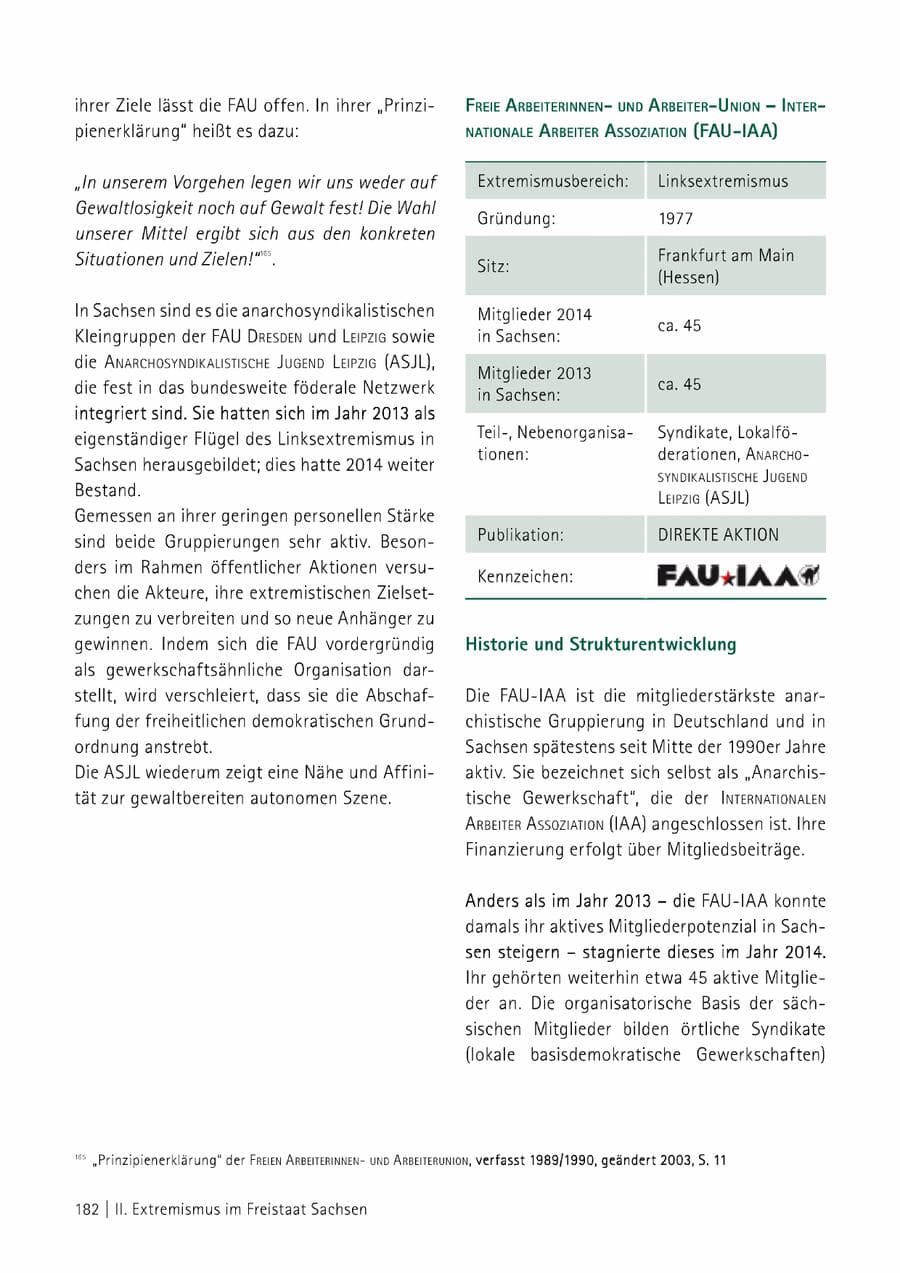 Seite 183 des Verfassungsschutzbericht 2014 Sachsen