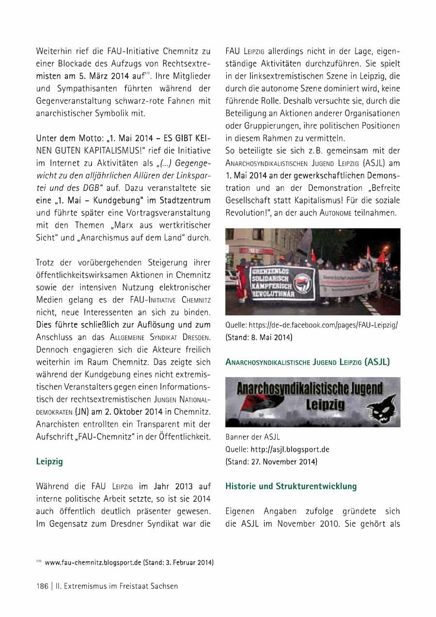 Seite 187 des Verfassungsschutzbericht 2014 Sachsen