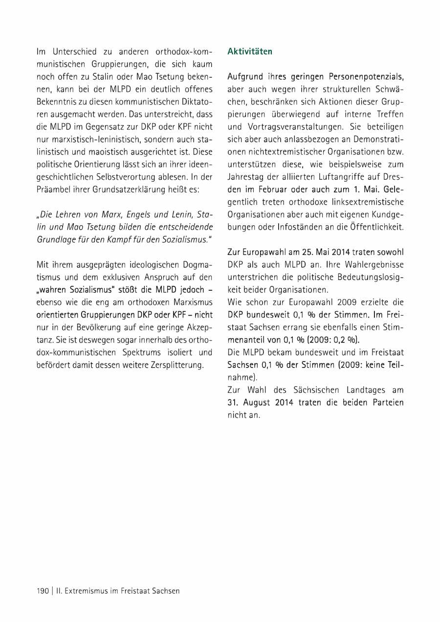 Seite 191 des Verfassungsschutzbericht 2014 Sachsen