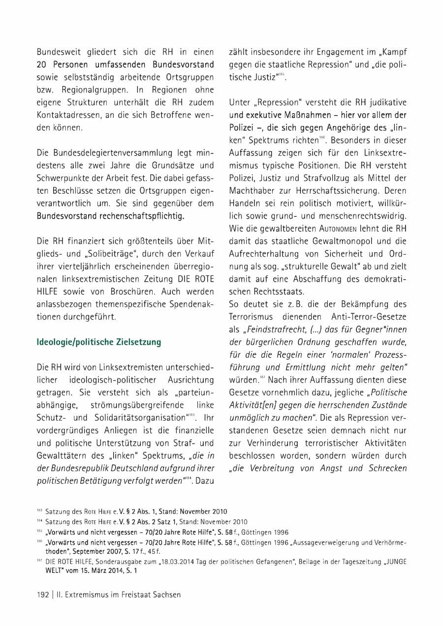 Seite 193 des Verfassungsschutzbericht 2014 Sachsen