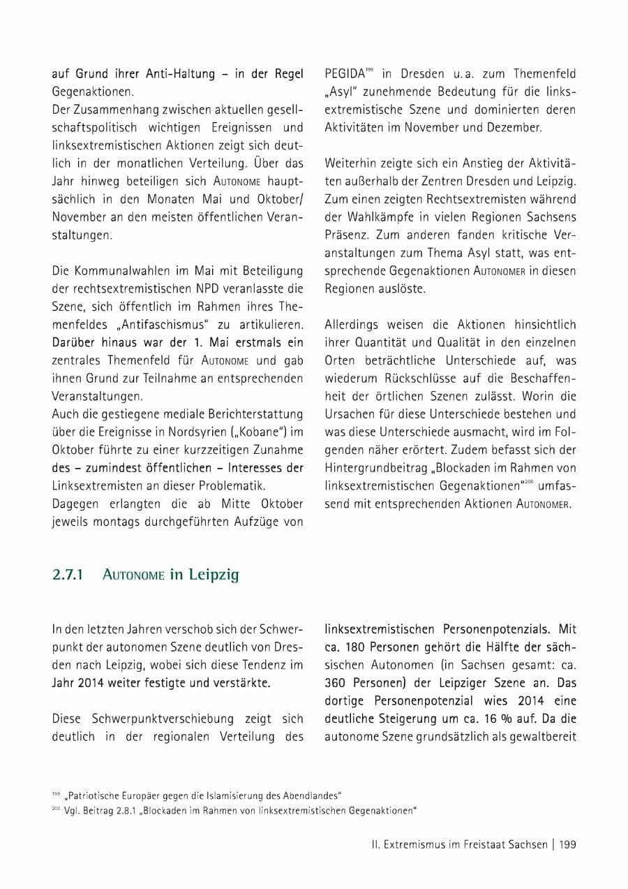 Seite 200 des Verfassungsschutzbericht 2014 Sachsen