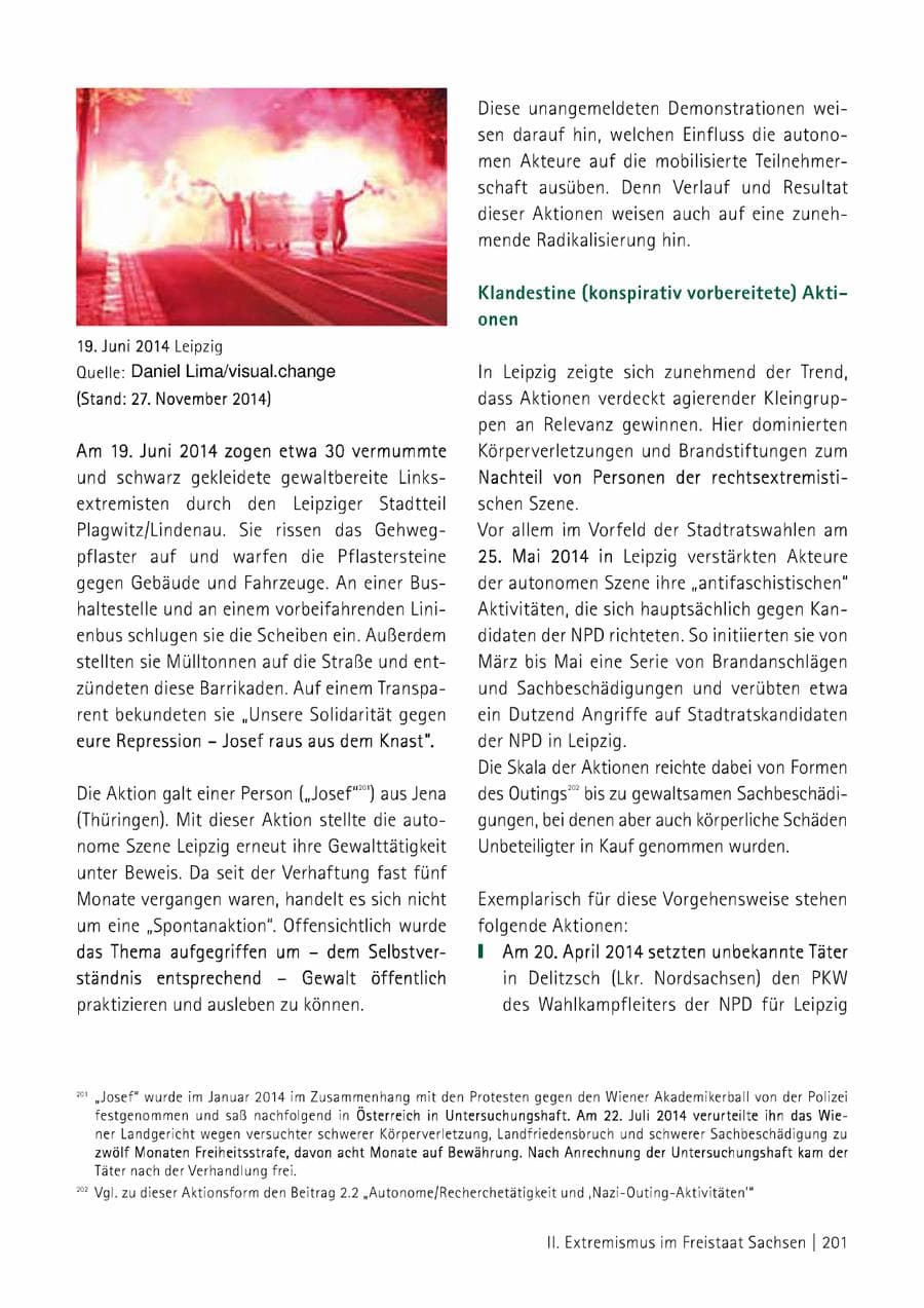 Seite 202 des Verfassungsschutzbericht 2014 Sachsen
