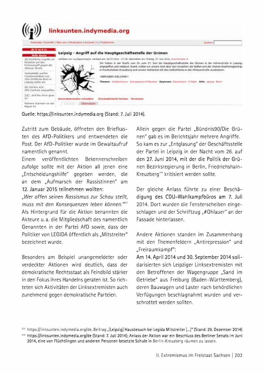 Seite 204 des Verfassungsschutzbericht 2014 Sachsen