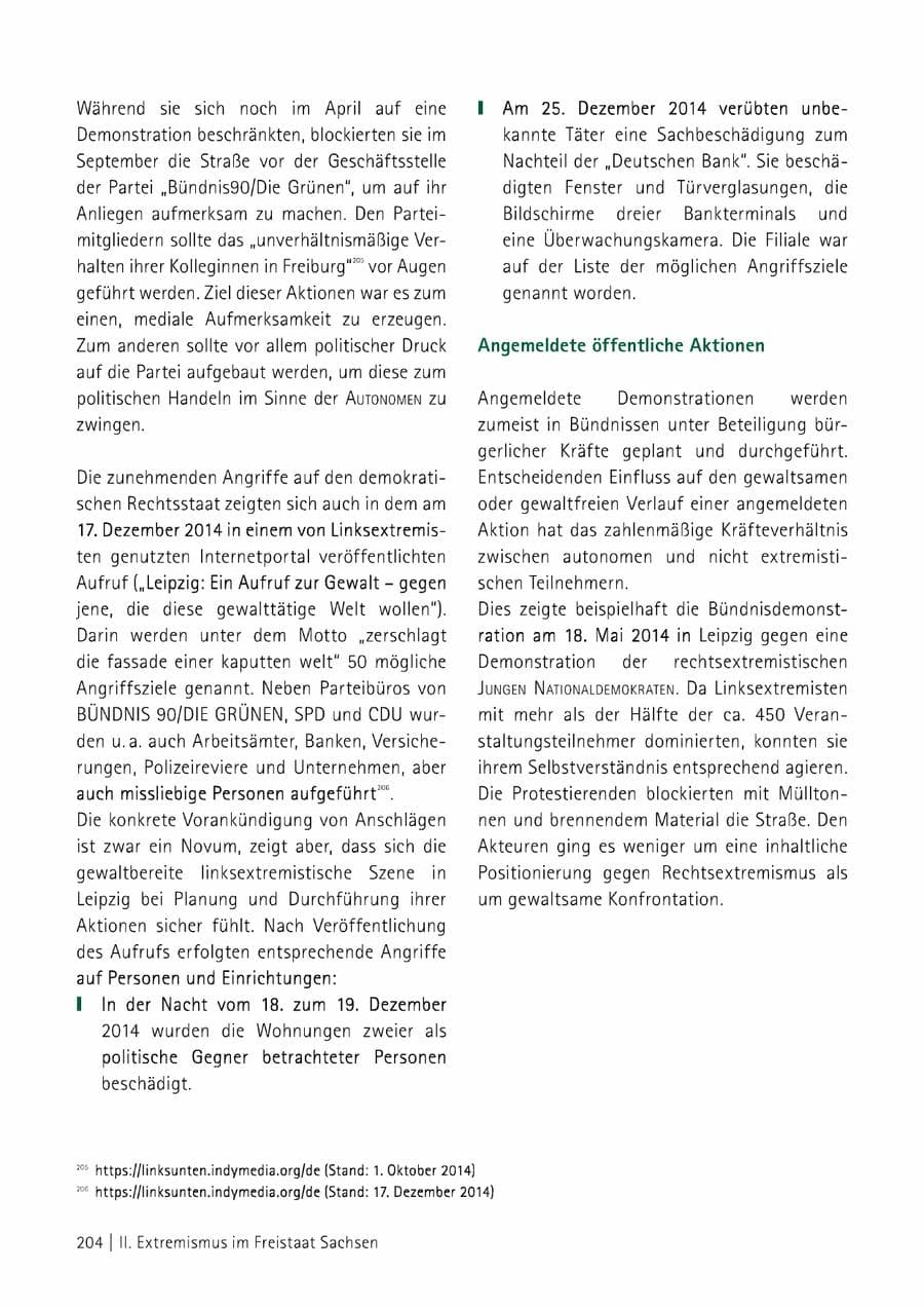 Seite 205 des Verfassungsschutzbericht 2014 Sachsen