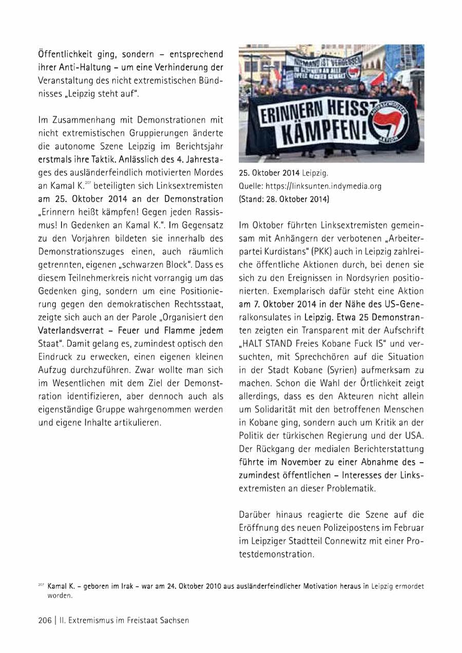 Seite 207 des Verfassungsschutzbericht 2014 Sachsen