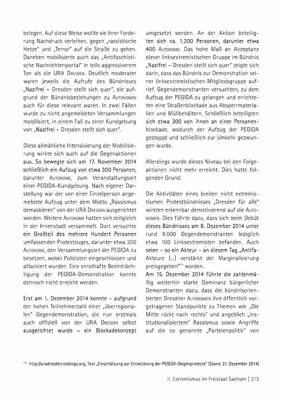 Seite 214 des Verfassungsschutzbericht 2014 Sachsen