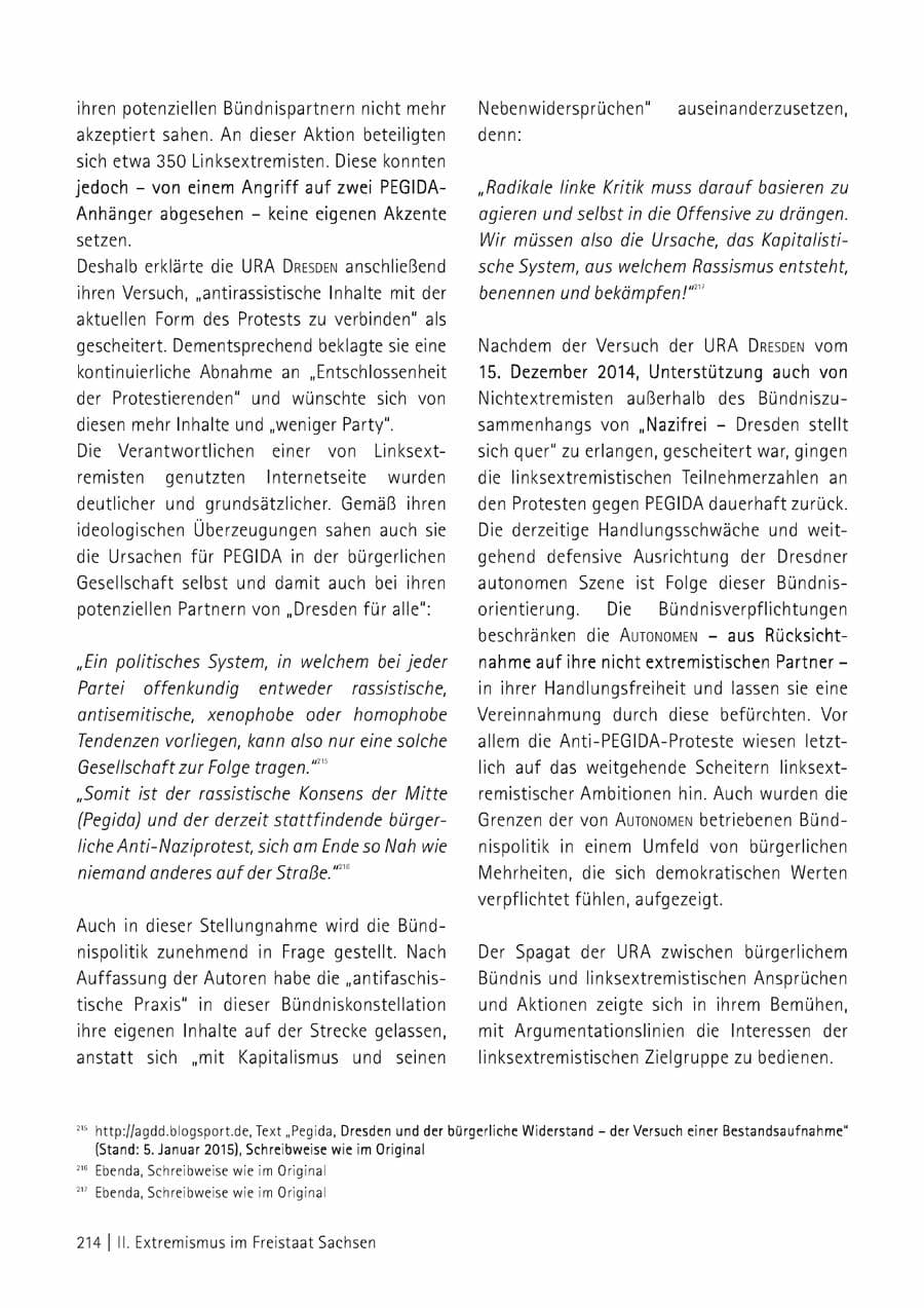 Seite 215 des Verfassungsschutzbericht 2014 Sachsen