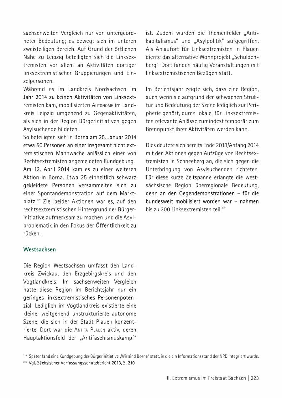 Seite 224 des Verfassungsschutzbericht 2014 Sachsen
