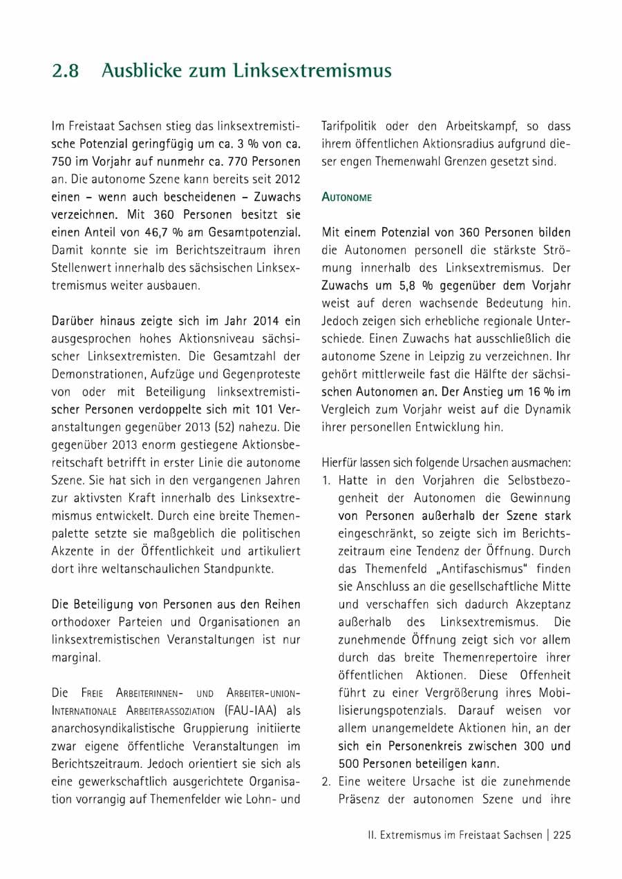 Seite 226 des Verfassungsschutzbericht 2014 Sachsen