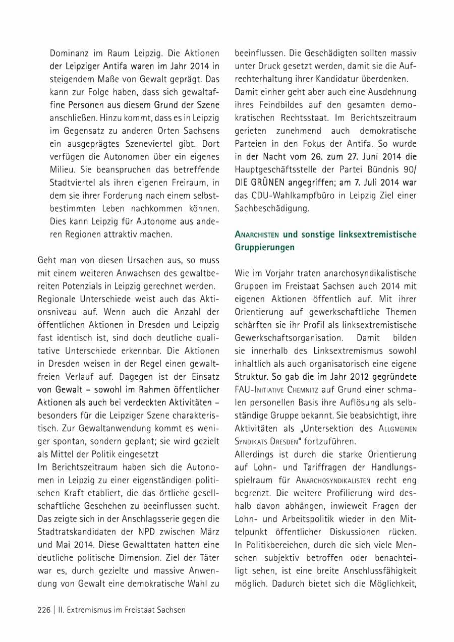 Seite 227 des Verfassungsschutzbericht 2014 Sachsen