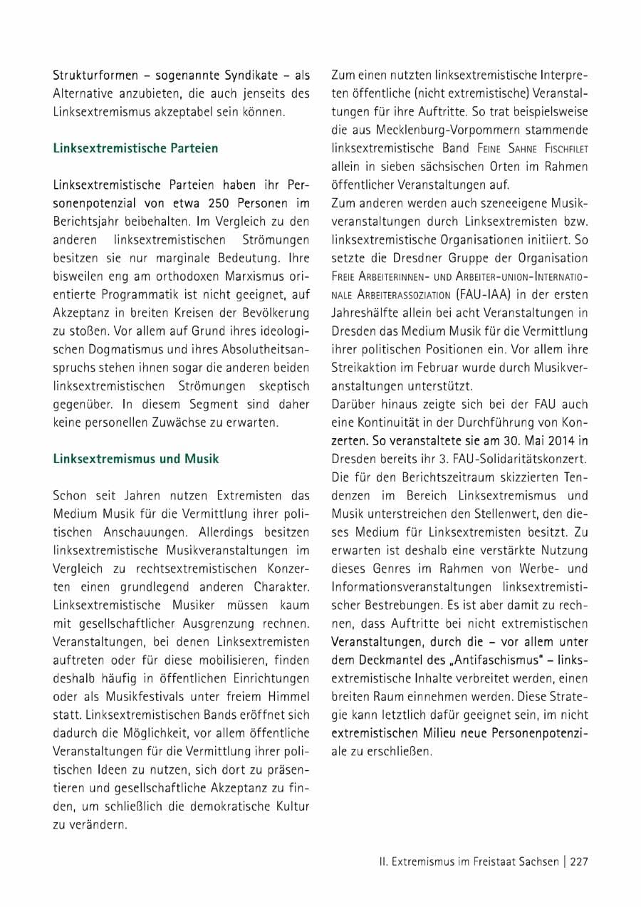 Seite 228 des Verfassungsschutzbericht 2014 Sachsen