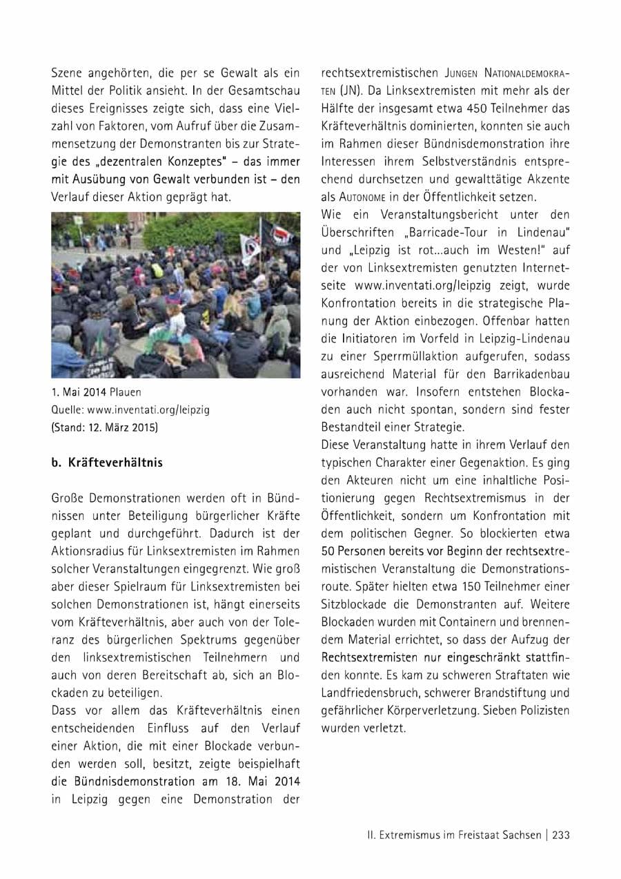 Seite 234 des Verfassungsschutzbericht 2014 Sachsen