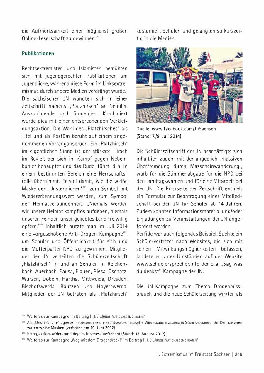 Seite 250 des Verfassungsschutzbericht 2014 Sachsen