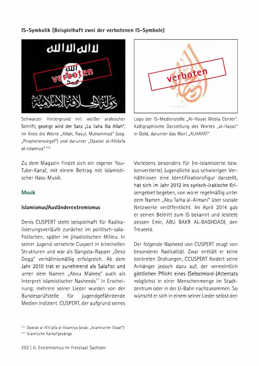 Seite 253 des Verfassungsschutzbericht 2014 Sachsen