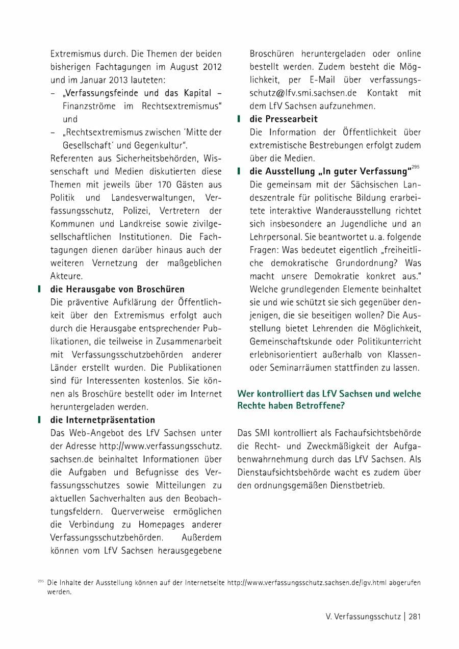 Seite 282 des Verfassungsschutzbericht 2014 Sachsen
