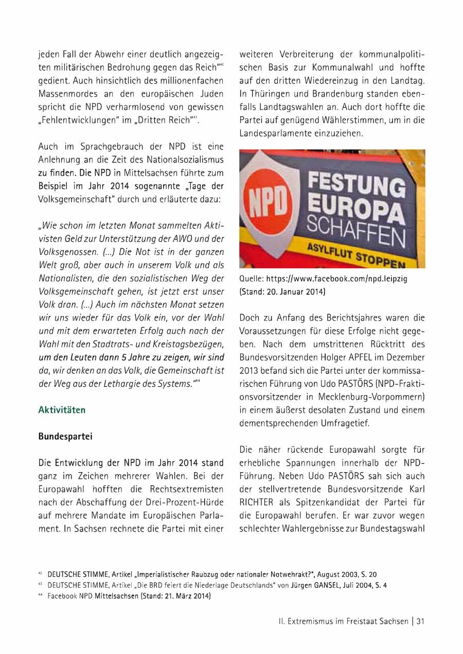 Seite 32 des Verfassungsschutzbericht 2014 Sachsen