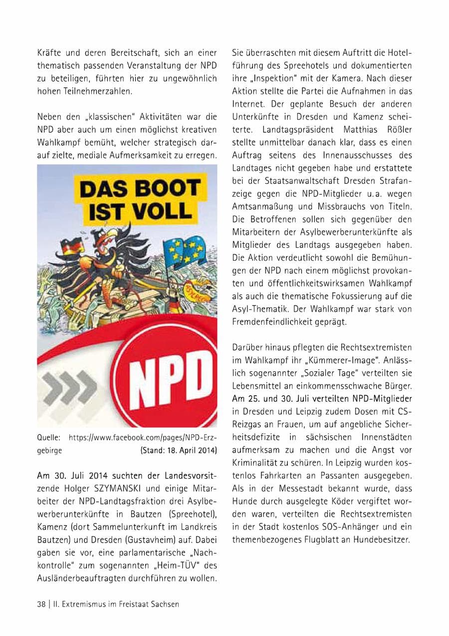 Seite 39 des Verfassungsschutzbericht 2014 Sachsen