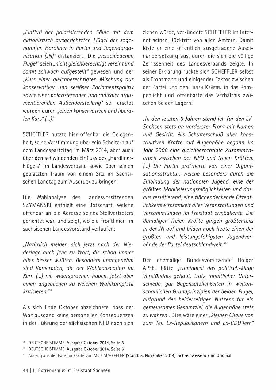 Seite 45 des Verfassungsschutzbericht 2014 Sachsen