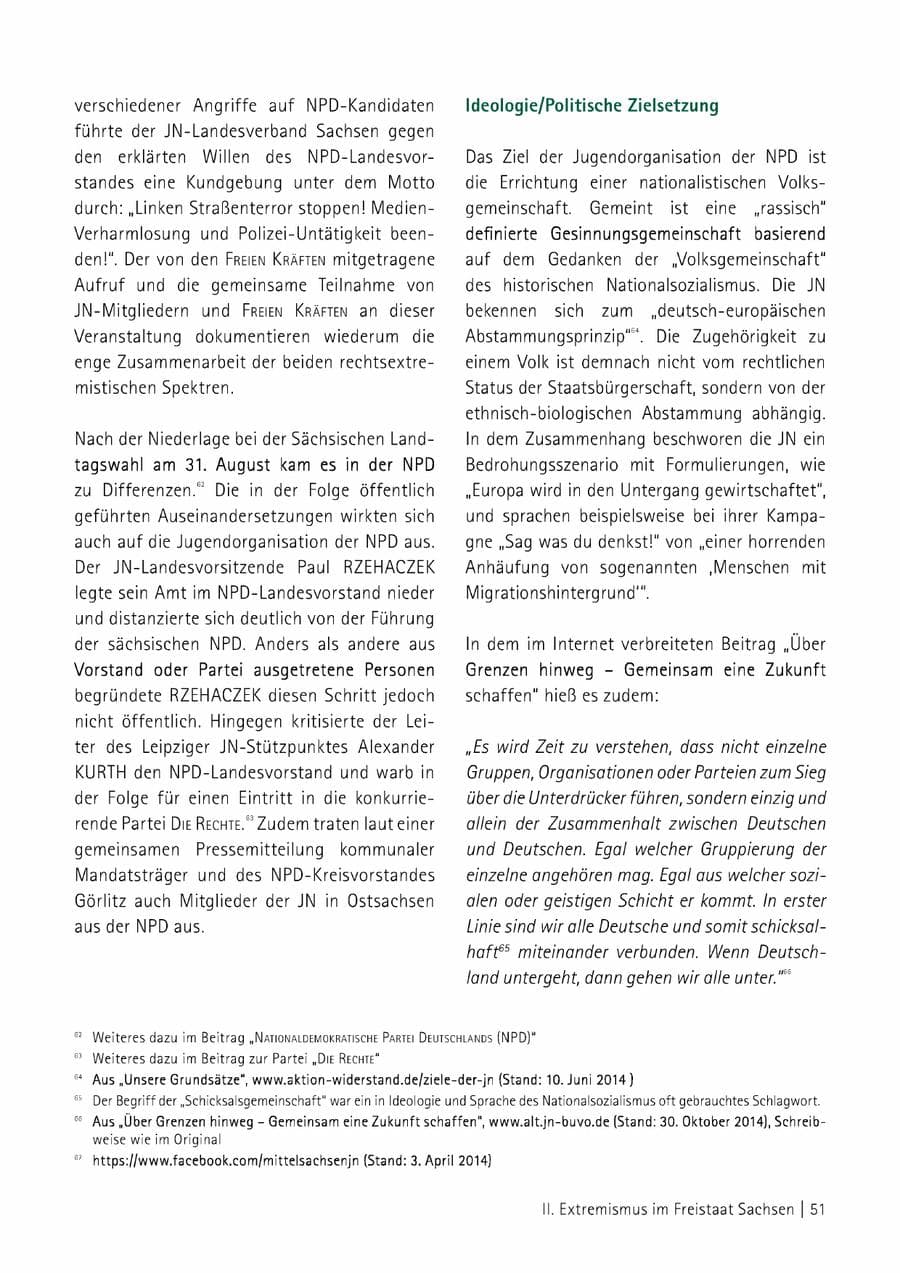 Seite 52 des Verfassungsschutzbericht 2014 Sachsen