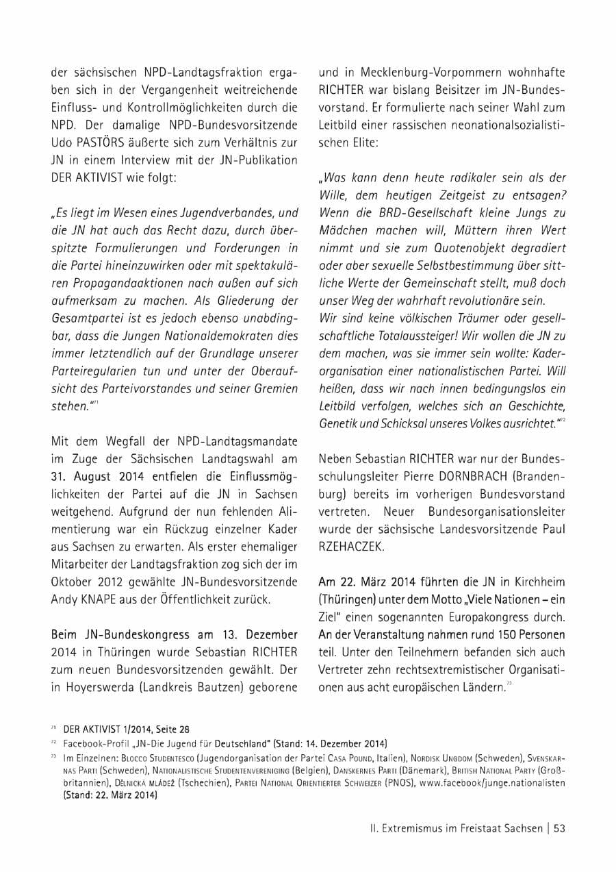 Seite 54 des Verfassungsschutzbericht 2014 Sachsen