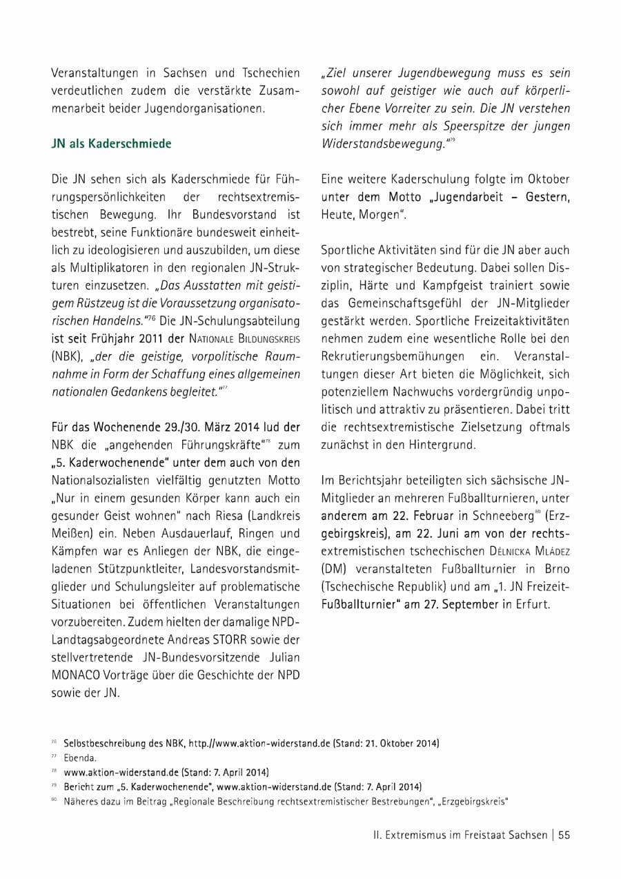 Seite 56 des Verfassungsschutzbericht 2014 Sachsen