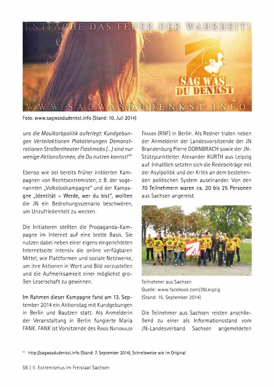 Seite 59 des Verfassungsschutzbericht 2014 Sachsen