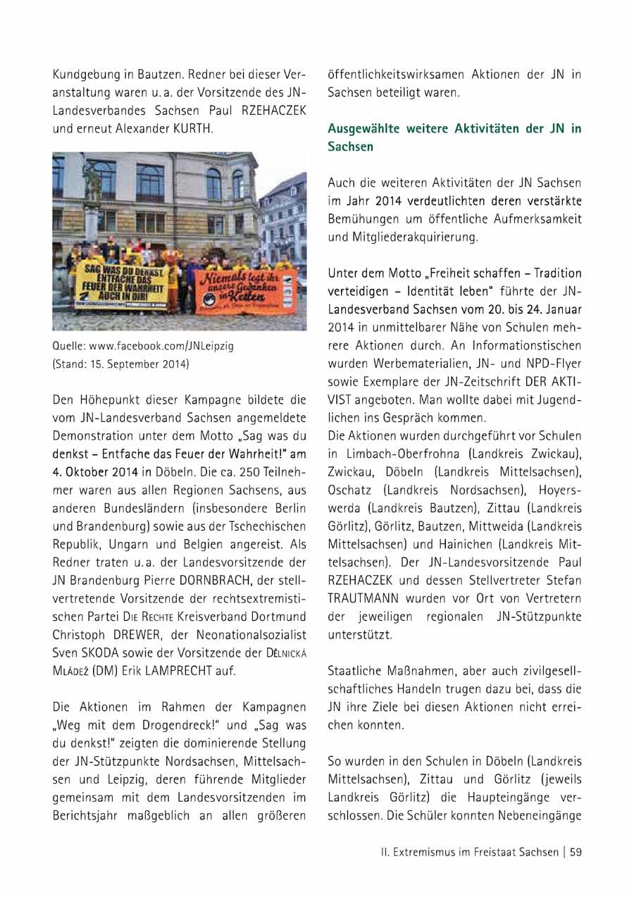 Seite 60 des Verfassungsschutzbericht 2014 Sachsen