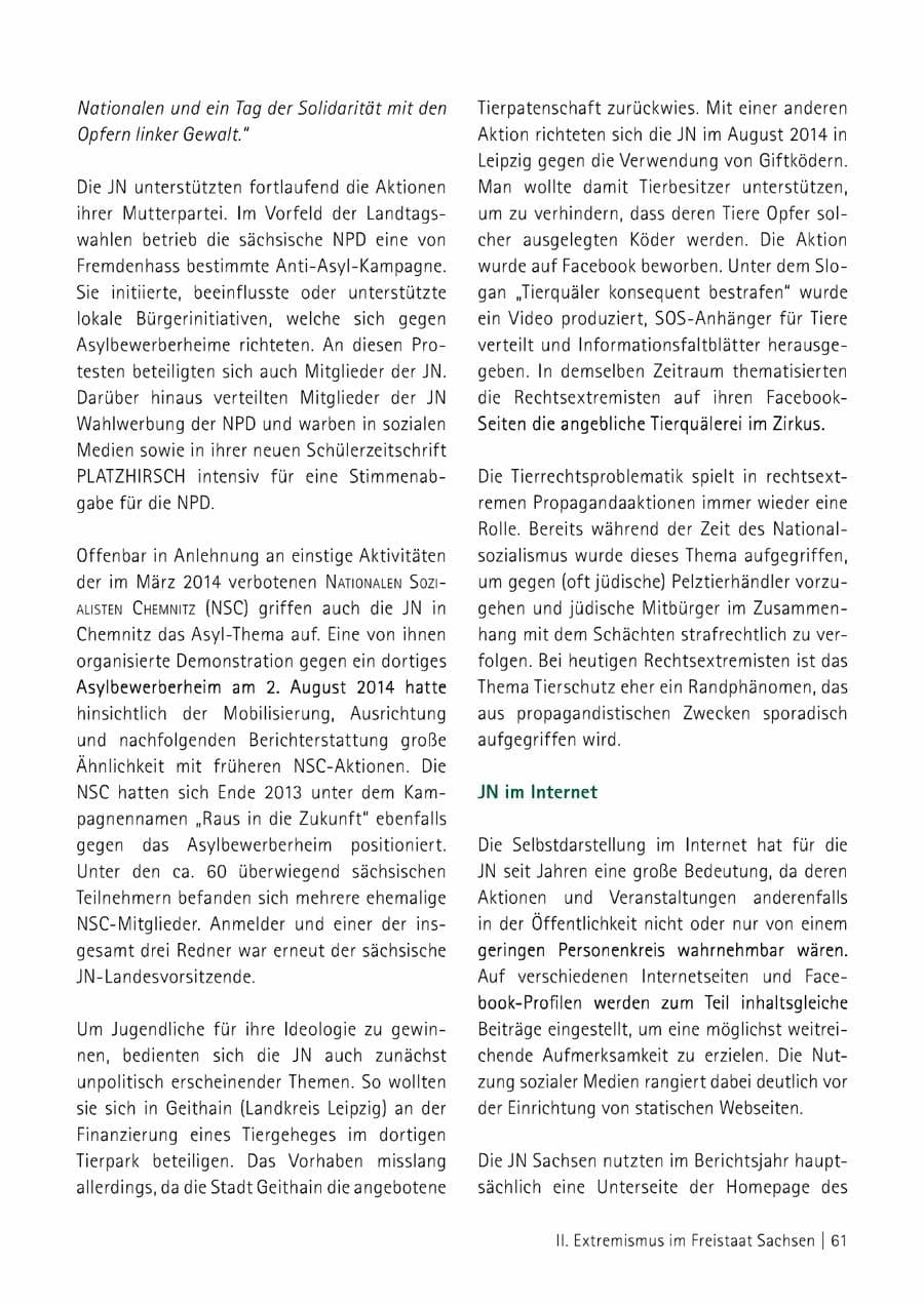 Seite 62 des Verfassungsschutzbericht 2014 Sachsen