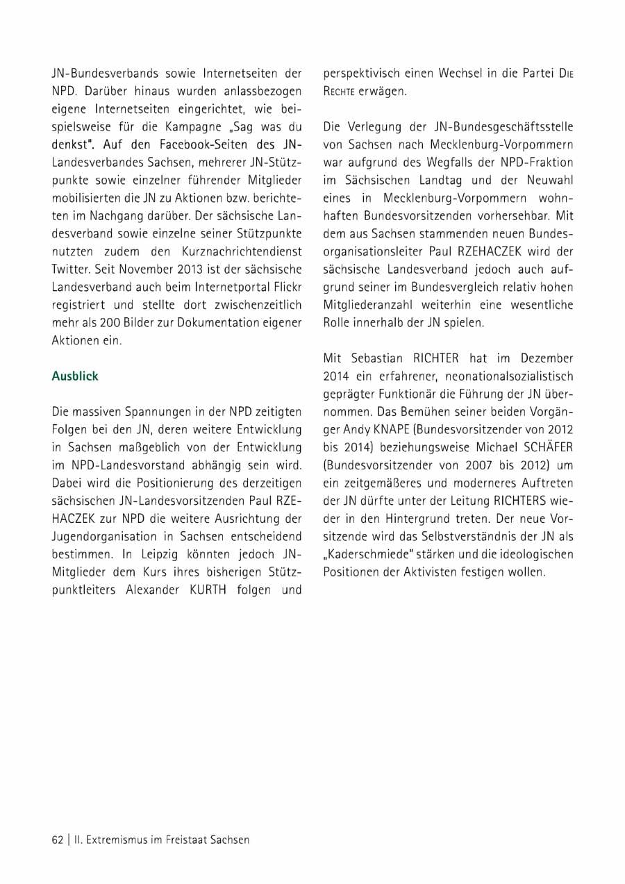 Seite 63 des Verfassungsschutzbericht 2014 Sachsen
