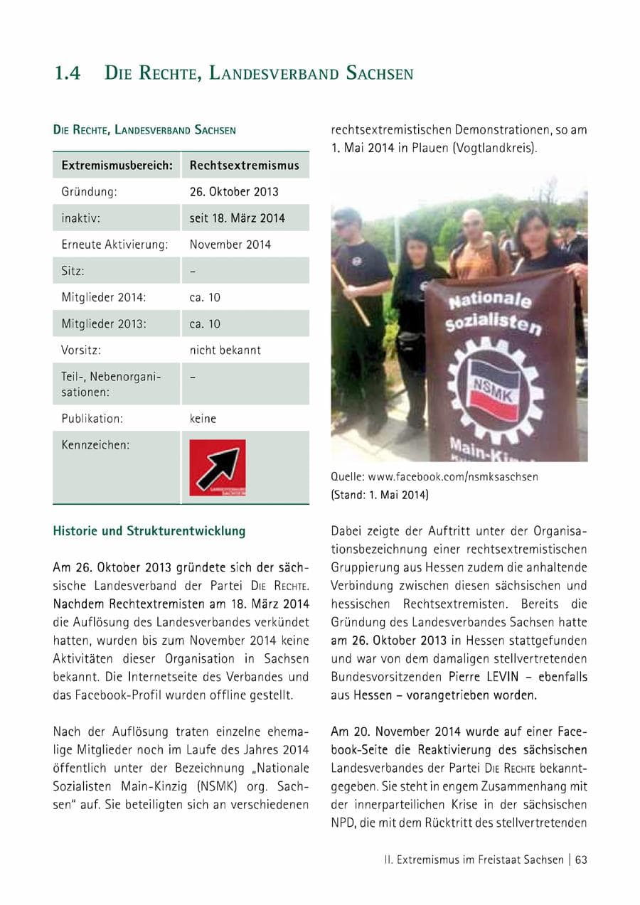 Seite 64 des Verfassungsschutzbericht 2014 Sachsen