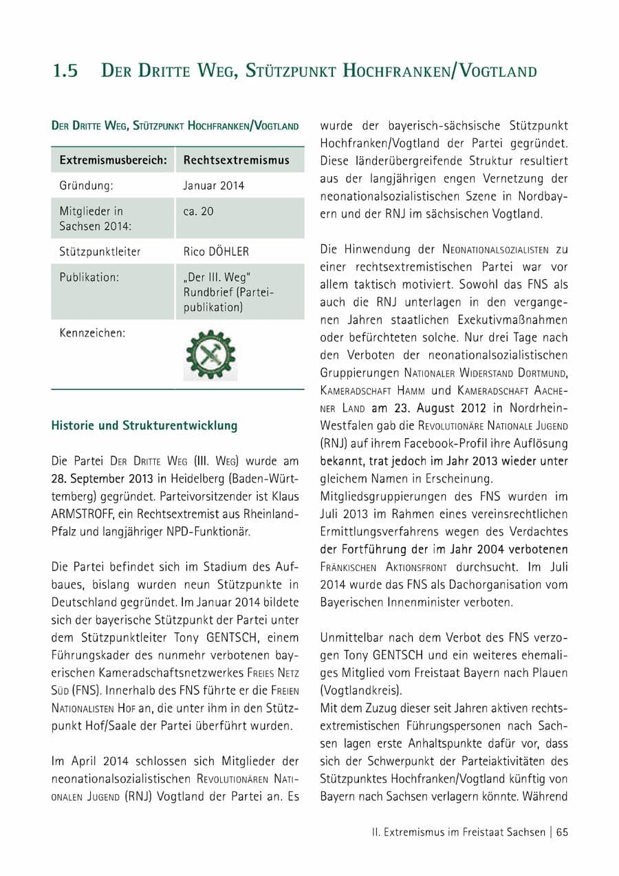 Seite 66 des Verfassungsschutzbericht 2014 Sachsen