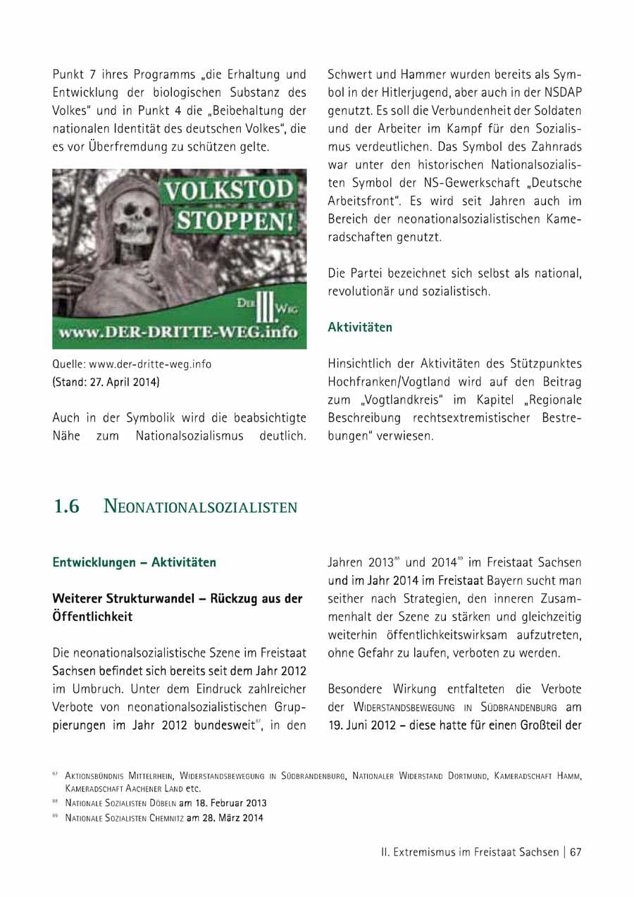 Seite 68 des Verfassungsschutzbericht 2014 Sachsen