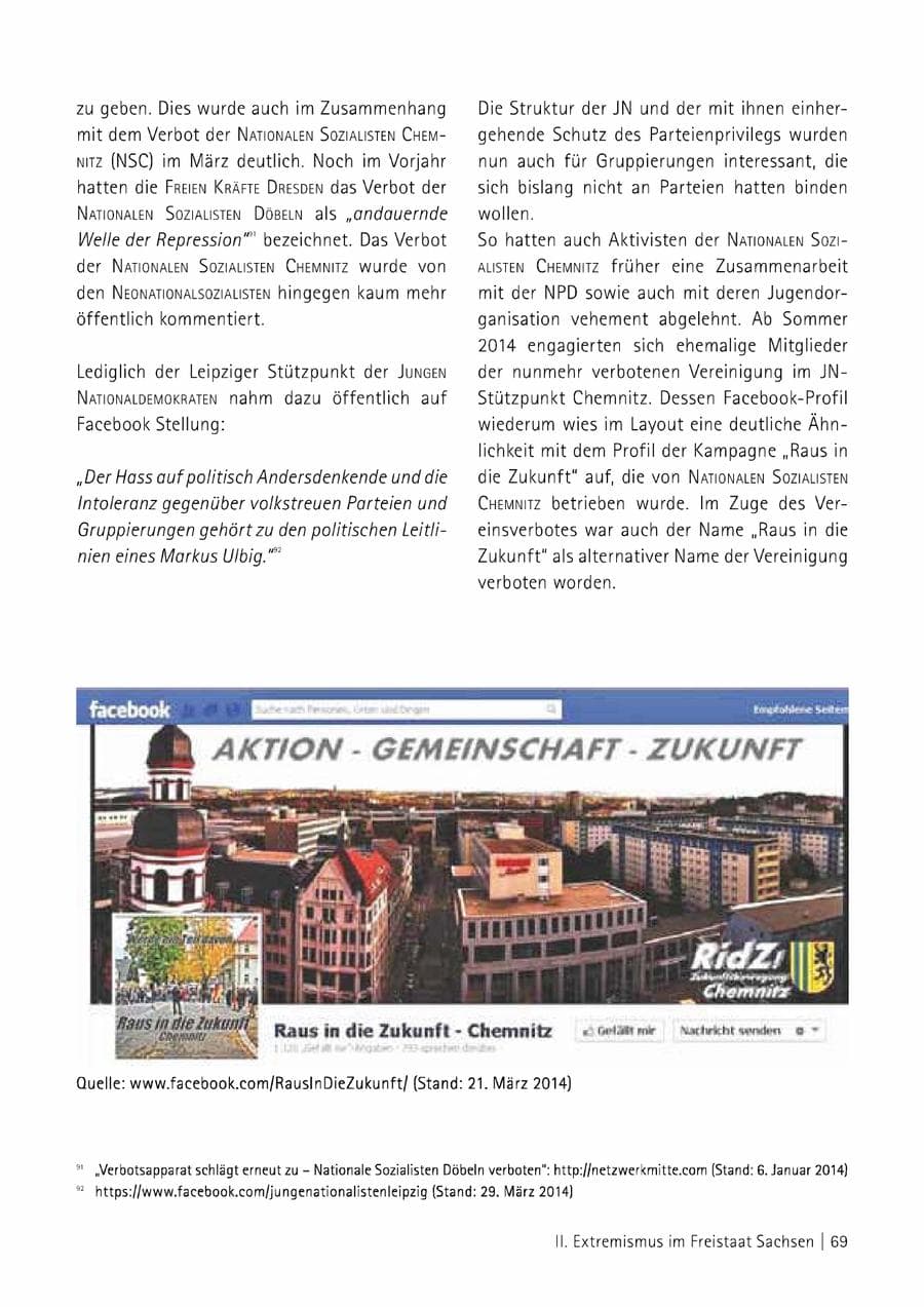 Seite 70 des Verfassungsschutzbericht 2014 Sachsen
