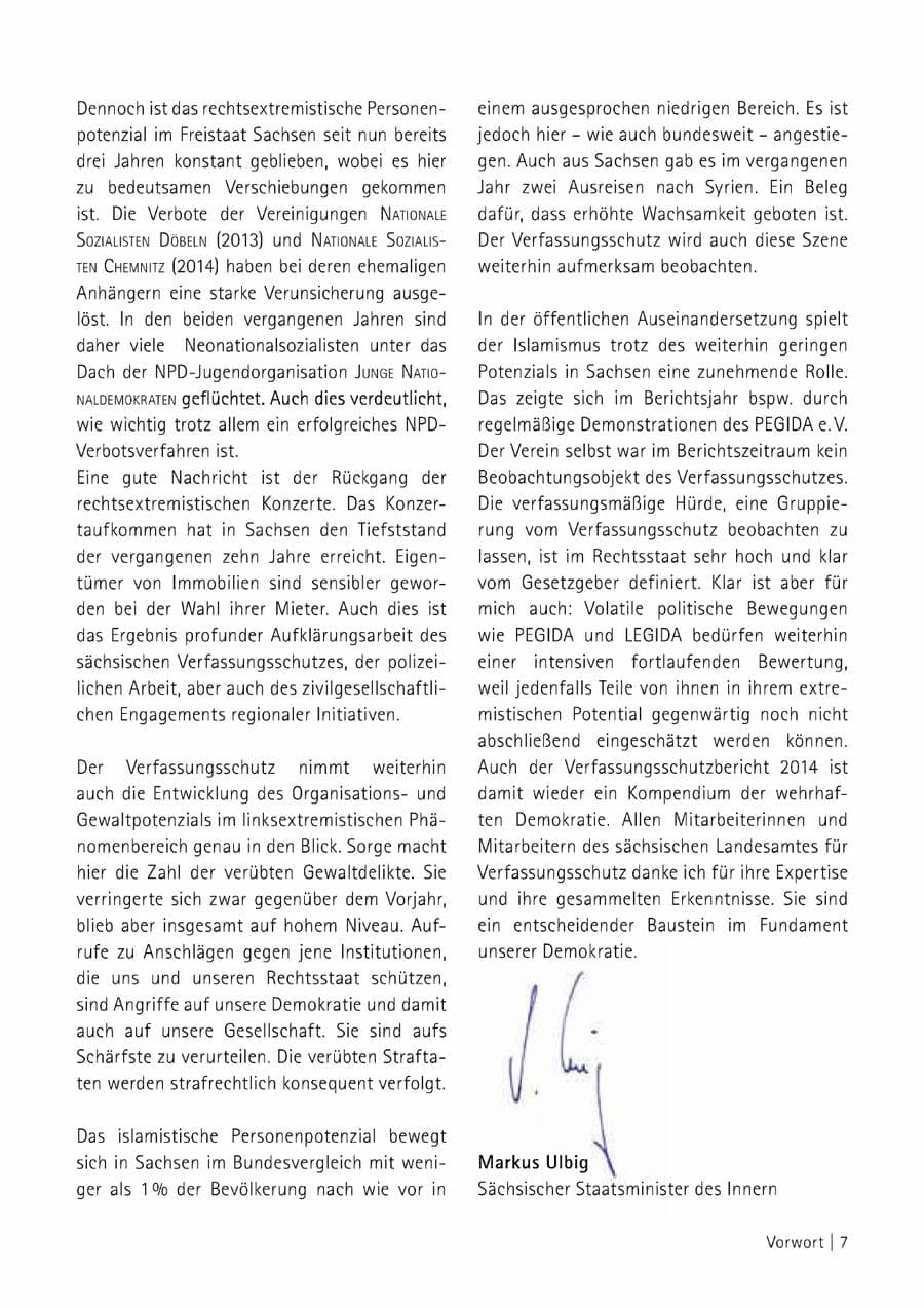 Seite 8 des Verfassungsschutzbericht 2014 Sachsen