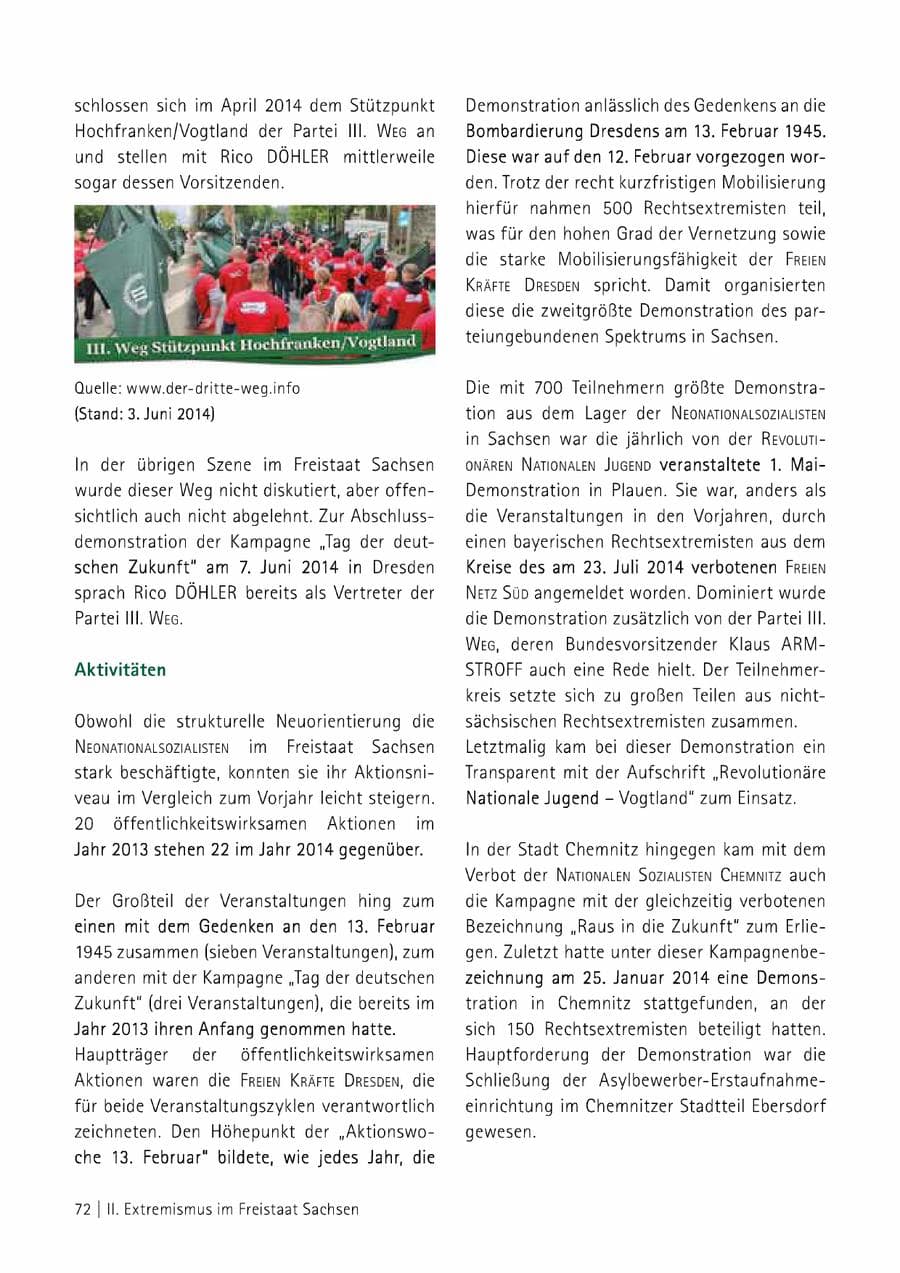 Seite 73 des Verfassungsschutzbericht 2014 Sachsen