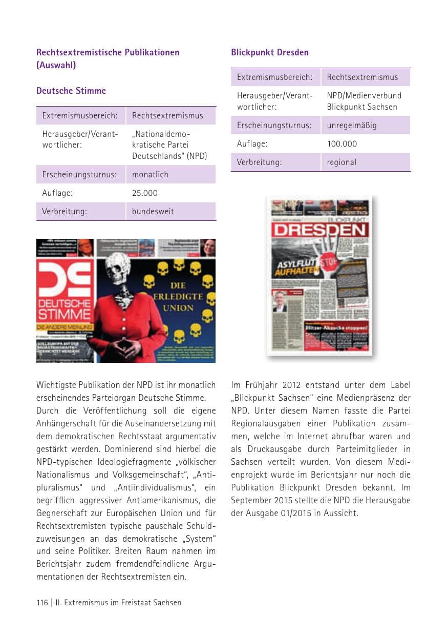 Seite 118 des Verfassungsschutzbericht 2015 Sachsen